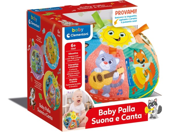 Clementoni Baby Baby Palla Suona e Canta, Gioco Elettronico per Bambini 6+ Mesi, con Suoni e Dolci Melodie, in Morbida Stoffa, 