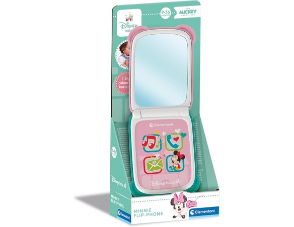 Clementoni Disney Baby - Minnie Flip Phone, Telefono Bambini 9-36 Mesi, Centro attività con 4 Tasti per Stimolare Il Gioco Imit