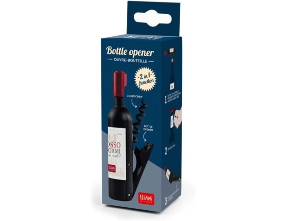 Legami - Apribottiglie, 2,4x11,5 cm, a Forma di Bottiglia di Vino, Cavatappi e Apribottiglie, Magnete sul Retro, in Acciaio Ino