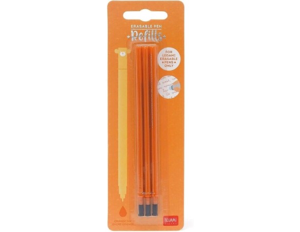 Legami - Refill per Penna Gel Cancellabile, Set 3 Pezzi, Altezza 13 cm, Inchiostro Termosensibile arancione, Punta 0,7 mm