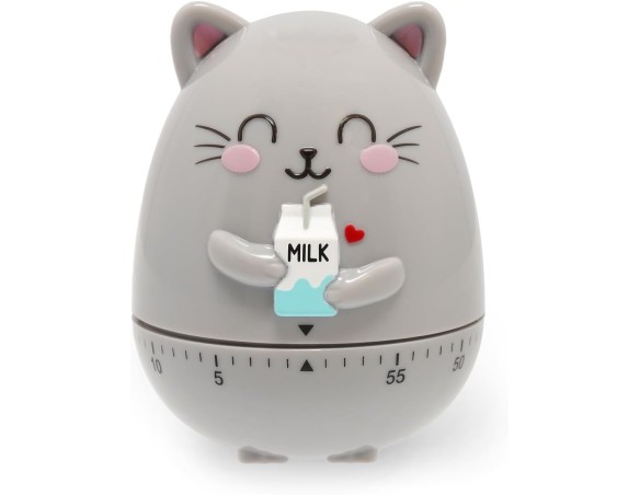 Legami - Timer da Cucina, Tema Kitty, Regolabile Manualmente, 60 Minuti, Senza Batteria, Diametro 6 cm, Altezza 8 cm