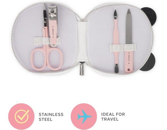 Legami Kit Manicure - But First, Nails!, Forbicine, Tagliaunghie, Lima, Spingicuticole per Manicure e Pedicure, Set Tascabile e