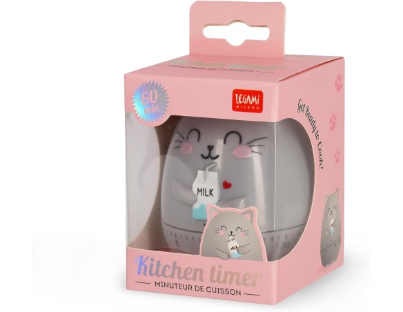 Legami - Timer da Cucina, Tema Kitty, Regolabile Manualmente, 60 Minuti, Senza Batteria, Diametro 6 cm, Altezza 8 cm