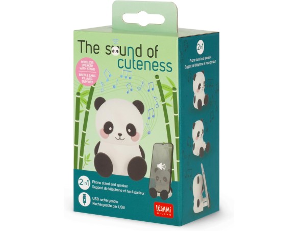 Legami - Speaker Wireless con Supporto, The Sound of Cuteness, Tema Panda, Ricaricabile, Cavo USB Incluso, Utilizzabile come Su