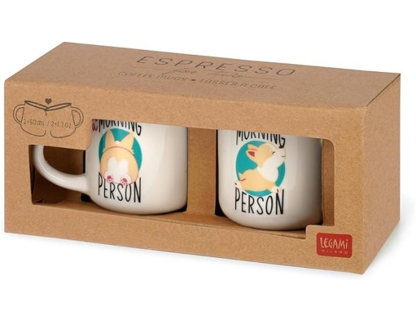 Legami - Espresso For Two, 2 Tazzine da Caffè in Porcellana New Bone China, Capacità 50 ml, Tema Corgi Lavabili in Lavastovigli