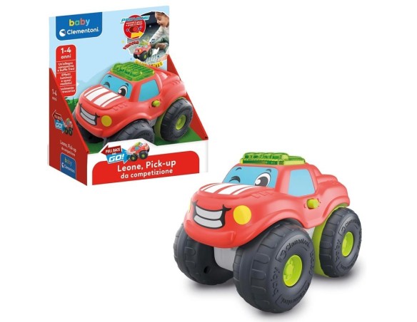 Clementoni Baby Leone Pick-up, Macchinina Bambino 1-4 Anni, Gioco Prima Infanzia, Fuoristrada con Suoni e Sirene, Stimola Manua