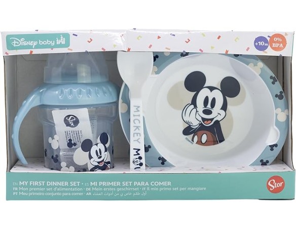 Topolino | Bicchiere Viaggio Bambini Disney Mickey Mouse, in plastica senza BPA, con beccuccio, tappo antigoccia e due manici, 