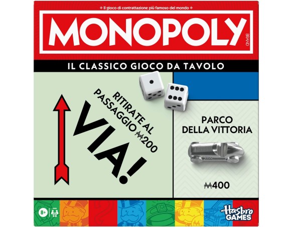 Monopoly Monopoli Gioco classico da tavolo con vaschetta-contenitore e pedine più grandi - Versione italiana