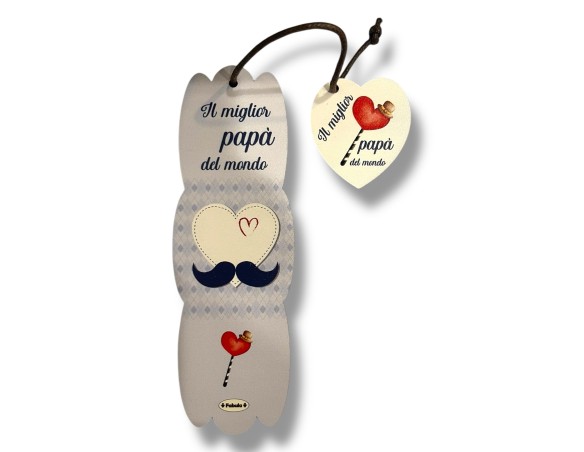 Segnalibro Frase Su Legno Colorato Con Pendaglio - Personalizzabile - Fabula Festa del papà papa'- Dimensioni Segnalibro Cm 5x1