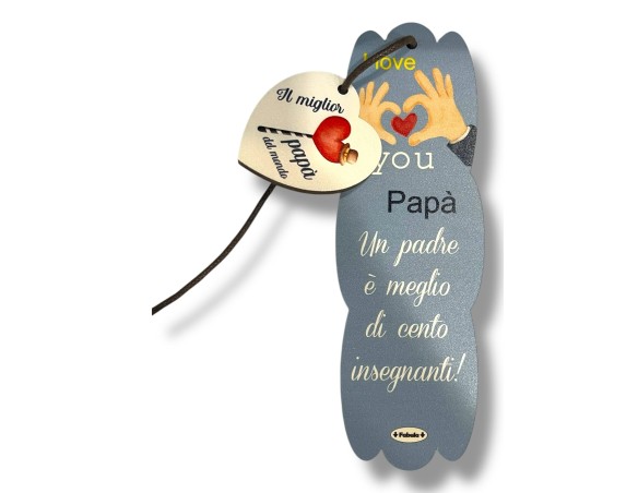 Segnalibro Frase Su Legno Colorato Con Pendaglio - Personalizzabile - Fabula Festa del papà papa'- Dimensioni Segnalibro Cm 5x1
