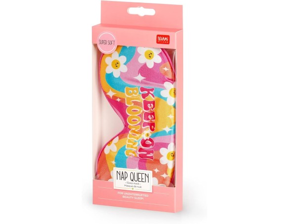 Legami - Sleep Mask Nap Queen, Mascherina da Notte con Elastico Regolabile, Super Soffice, Tema Daisy, in Poliestere, 20.5 x 10