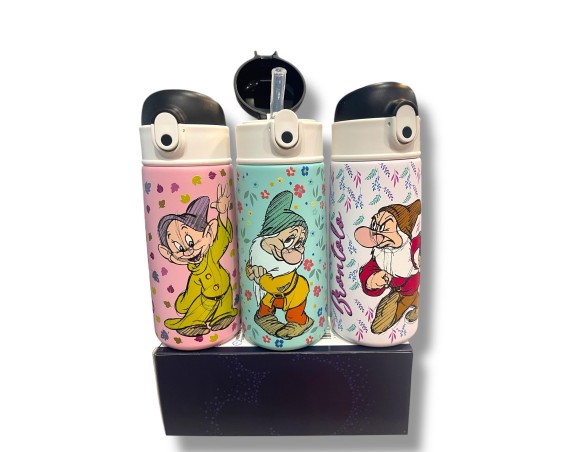 Biancaneve | Borraccia Termica on Cannuccia Apertura Automatica Biancaneve e i sette nani Bottle Kid - Verde rosa o bianco seve