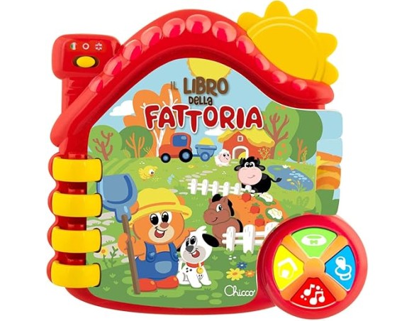 Chicco Il Libro della Fattoria, Libro Bambini Elettronico Evolutivo Bilingue Italiano/Inglese con Curiosità sugli Animali, Fatt