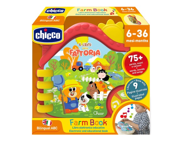 Chicco Il Libro della Fattoria, Libro Bambini Elettronico Evolutivo Bilingue Italiano/Inglese con Curiosità sugli Animali, Fatt