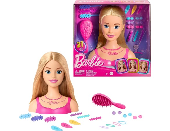 Barbie Testa per acconciare le bambole, capelli biondi con 20 accessori colorati, testa di bambola per acconciature, HMD88