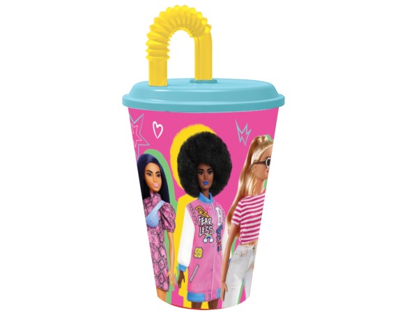 BICCHIERE CON CANNUCCIA BARBIE 430ml  C.U.