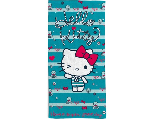 Hello Kitty | Telo Mare Hello Kitty Hermet In Spugna 100% Cotone, Cm.70x140