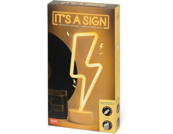 Legami - Lampada Led Effetto Neon, It's a Sign, H 31 cm, Tema Flash, Doppia Alimentazione, Cavo USB (Incluso) o Batterie (non I