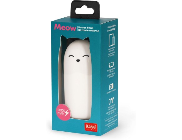 Legami - Power Bank Meow, Batteria ricaricabile, Cavo USB Tipo C Incluso, 5000 mAh,Batteria a Litio di alta Qualità, Power Bank