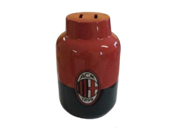 Milan | SALVADANAIO AC MILAN A FORMA DI BOTTIGLIA IN CERAMICA 17,5X11CM ROSSO E NERO CON LOGO PRODOTTO UFFICIALE
