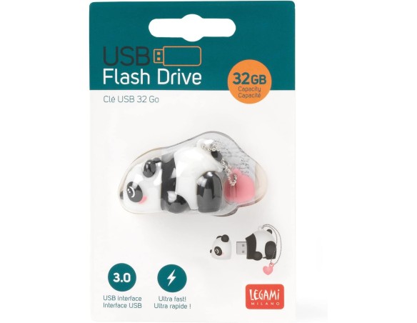 Legami - Pen drive Chiavetta USB 3.0, 32 GB, ultra veloce, Rivestimento in morbido PVC, 4x4,8 cm, Tema Panda