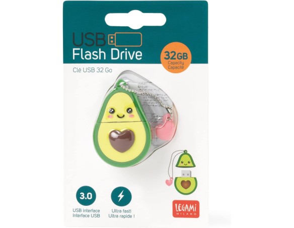 Legami - Pen drive Chiavetta USB 3.0, 32 GB, ultra veloce, Rivestimento in morbido PVC, 4x4,8 cm, Tema Avocado