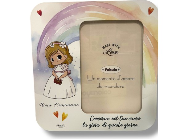 Prima Comunione Fabula | PORTAFOTO CORNICE DECENTRATA IN LEGNO COMUNIONE VERTICALE BAMBINA - 10 X 15