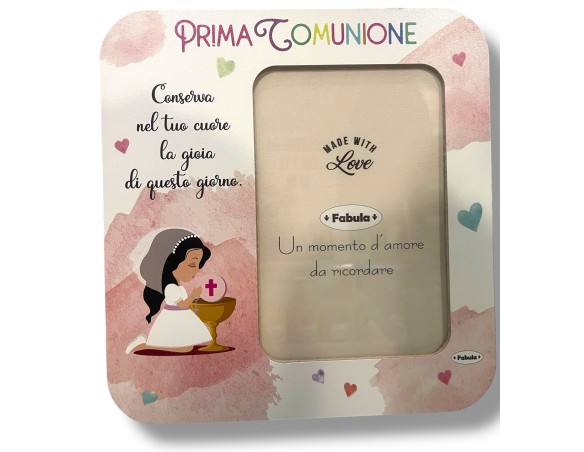 Prima Comunione Fabula | PORTAFOTO CORNICE DECENTRATA IN LEGNO COMUNIONE VERTICALE BAMBINA - 10 X 15