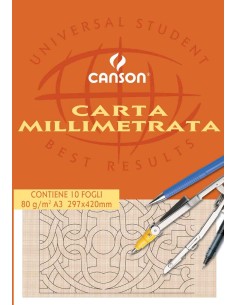 BLOCCO CARTA MILLIMETRATA CANSON A3 10fg