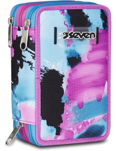 Seven Astuccio Scuola 3 Zip, Azzurro Fucsia, Portapenne...