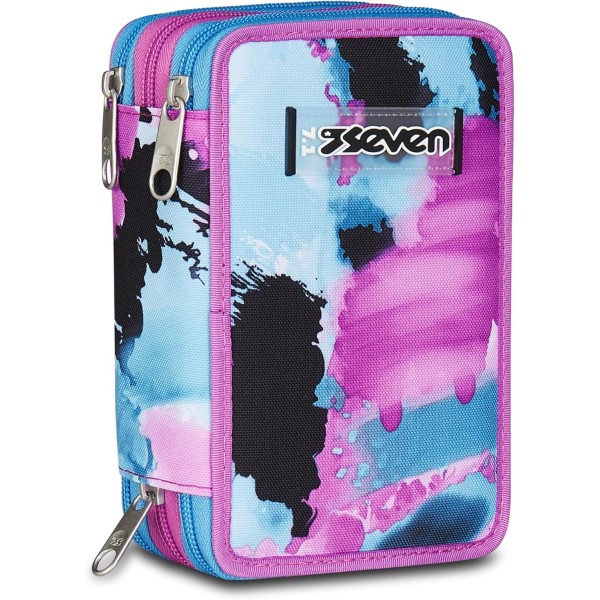 Seven Astuccio Scuola 3 Zip, Azzurro Fucsia,...