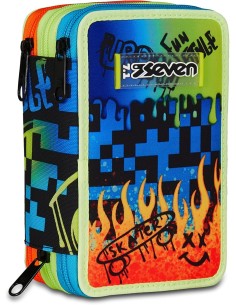 Seven Astuccio Scuola 3 Zip, Blu, Portapenne Triplo...