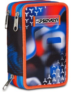 Seven Astuccio Scuola 3 Zip, Nero Blu, Portapenne Triplo...