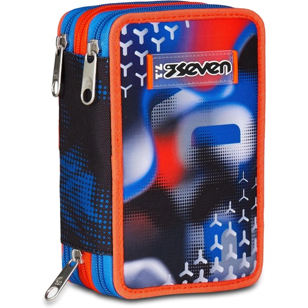 Seven Astuccio Scuola 3 Zip, Nero Blu,...