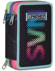 Seven Astuccio Scuola 3 Zip, Nero Fucsia, Portapenne...