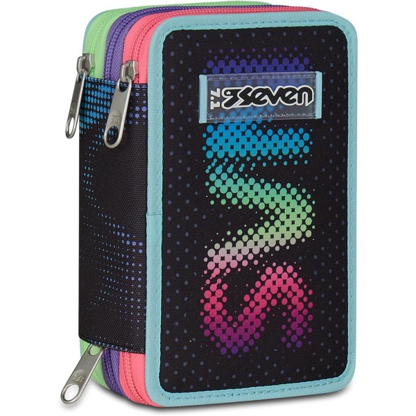 Seven Astuccio Scuola 3 Zip, Nero Fucsia,...