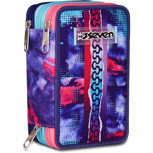Seven Astuccio Scuola 3 Zip, Viola, Portapenne...