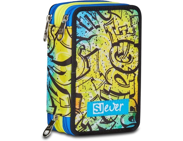 Seven SJ GANG STYLE JAM GANG Astuccio Scuola 3 Zip Sj Ever, Multicolore, Portapenne Triplo Scomparto Completo Di Penne, Matite,
