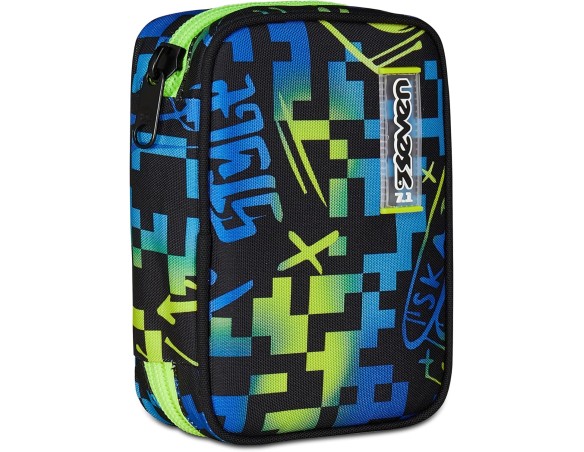 Seven | Astuccio Scuola Speed Pad, Nero, Portapenne Mono Scomparto con Plance Amovibili, Completo Di Penne, Matite, Colori, Acc
