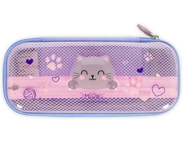 Legami - Astuccio Wonderwow, Tema Kitty, 2 Scomparti e Portapenne interno, Scomparto interno con Tessuto a Rete, Chiusura a Zip