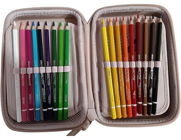 Astuccio Completo One Time 3 piani una zip TintaUNITA con 18 Pastelli, 18 Pennarelli, 1 Penna Blu, 1 Penna Rossa, una Gomma da 