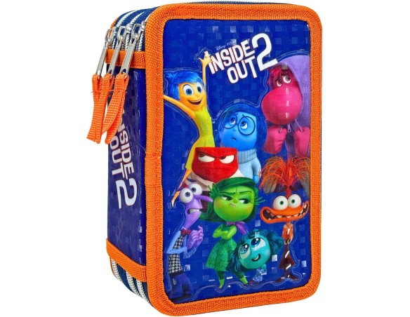 Inside Out | Astuccio 3D 3 Scomparti Bambini, Per Inside Out Fan, Triplo Riempito, 44 Accessori Scuola Elementare, 3 Zip, 20cm,