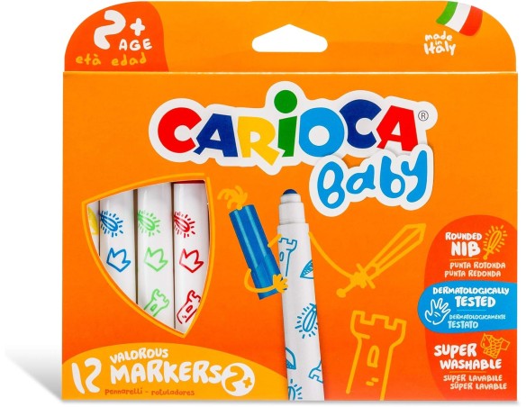 Carioca Pennarelli Valorous Baby | Pennarelli Super Lavabili per Bambini 2+ Anni, Set Pennarelli Punta Arrotondata in Scatola, 