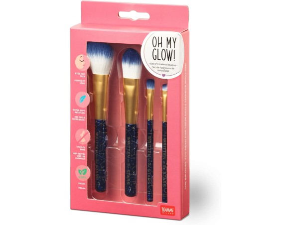 Legami - Set di 4 Pennelli per il Trucco, Oh My Glow! Tema Stars, Include Powder, Foundation, Eyeshadow, Eyeliner Brush, 100% V