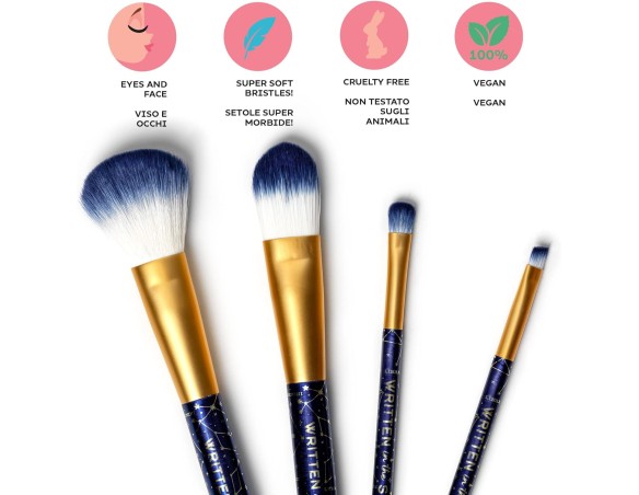 Legami - Set di 4 Pennelli per il Trucco, Oh My Glow! Tema Stars, Include Powder, Foundation, Eyeshadow, Eyeliner Brush, 100% V