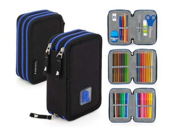 Julian Ross Nero Blu - Astuccio triplo riempito 45 pezzi, con Colla Stick e Pastelli Mina+ 3,8mm
