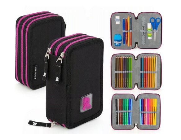 Julian Ross NERO FUCSIA - Astuccio triplo riempito 45 pezzi, con Colla Stick e Pastelli Mina+ 3,8mm