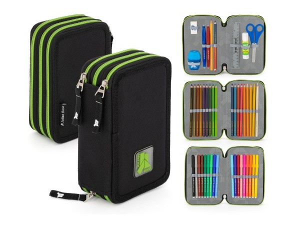 Julian Ross Nero Verde - Astuccio triplo riempito 45 pezzi, con Colla Stick e Pastelli Mina+ 3,8mm