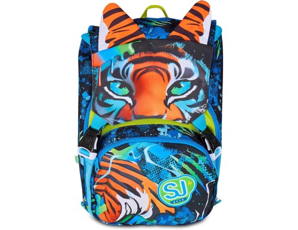 SJ GANG STYLE JAM GANG Zaino Scuola Estensibile Big, Blu, Zaino con Divisorio Interno, Tasca Superiore con Orecchie in Peluche,