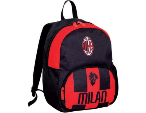 Milan | SEVEN Zaino Asilo Small, A.C. MILAN Calcio, Rosso Nero - Tasche Laterali Porta Borraccia, Tasca Frontale, Zainetto Asil